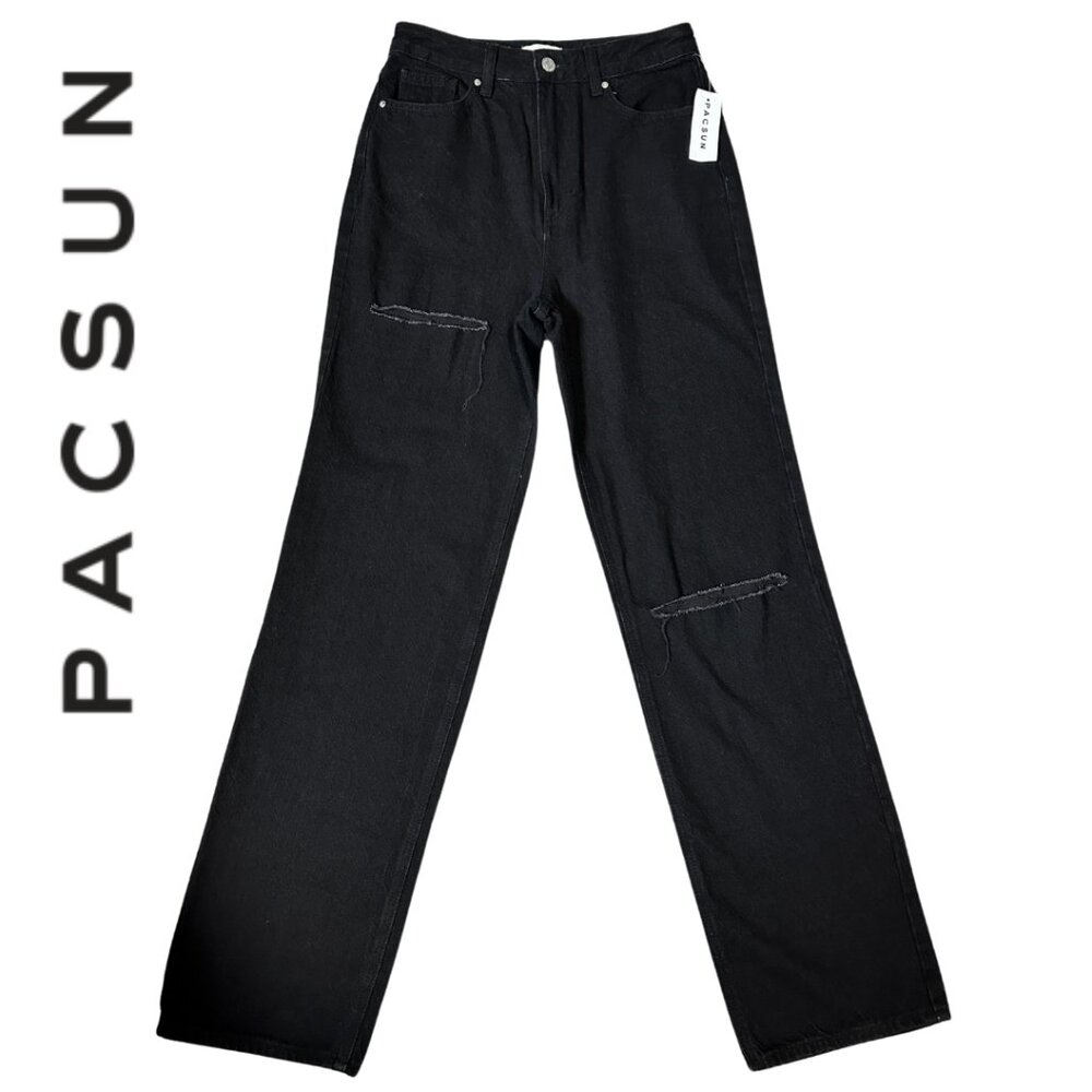 NWT PacSun Women's Black Adrianna Distressed Wide Leg Jeans Size 27